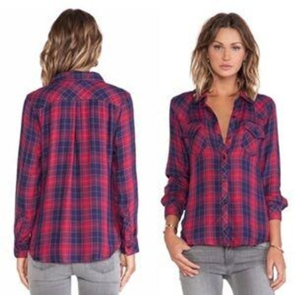 Rails Kendra Shirt Womens M Navy Red Plaid Flannel Button Down NWOT $128 Fall
